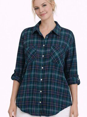NWT - Medium plaid shirt. Green and white top w/ split back & tie close. Casual